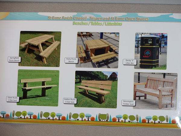benches, tables and litterbins in st erme poster