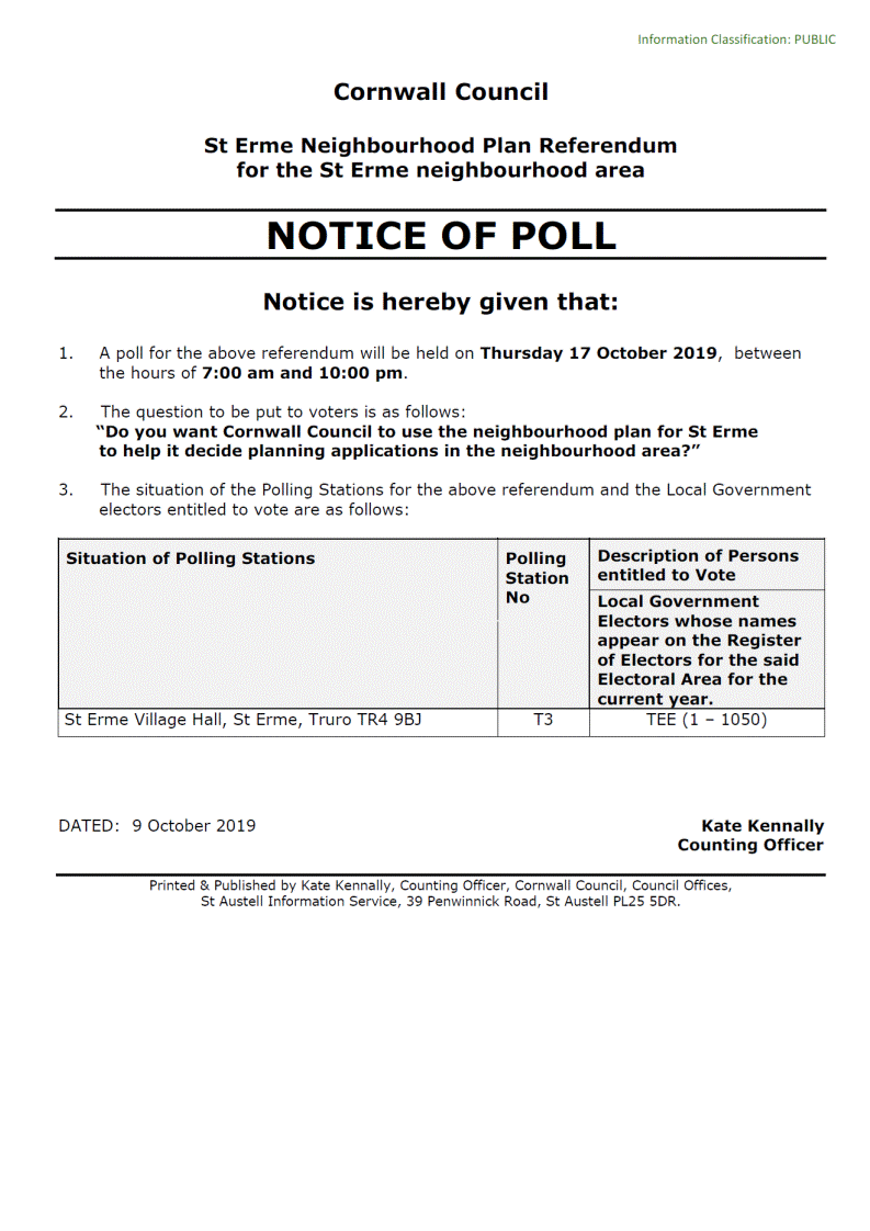 Notice of Poll October 2019
