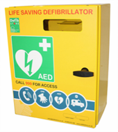 yellow defibrilator box